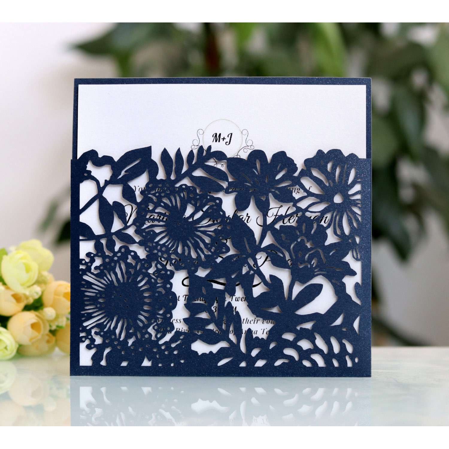 Pocket Invitation Card Lavender Laser Greeting Card Rose Pattern